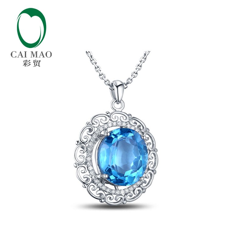 White Gold 6.29ct Swiss Blue Topaz Diamond Pendant for Women