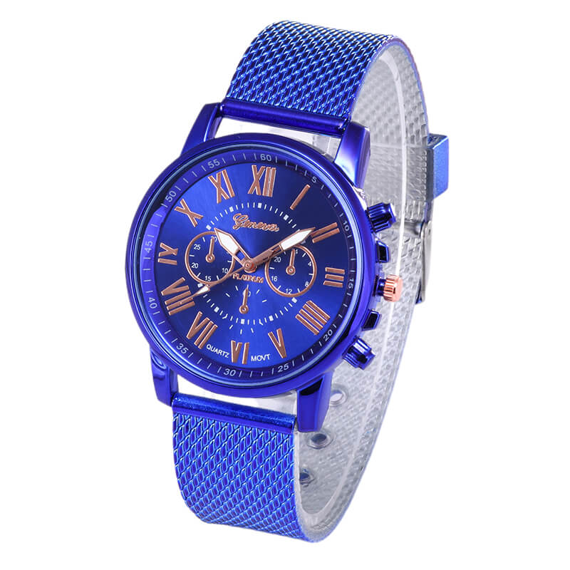 Foloy High-Quality Digital Geneva Roman Numerals Faux Leather Analog Quartz Ladies Watch