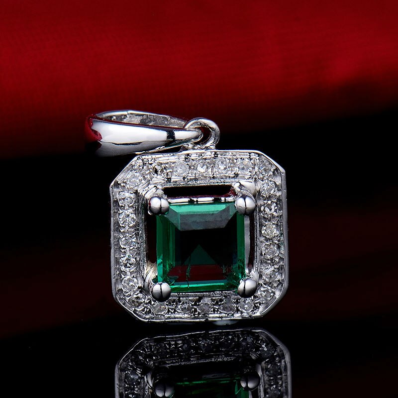 Solid 14Kt White Gold Emerald Pendant for Women