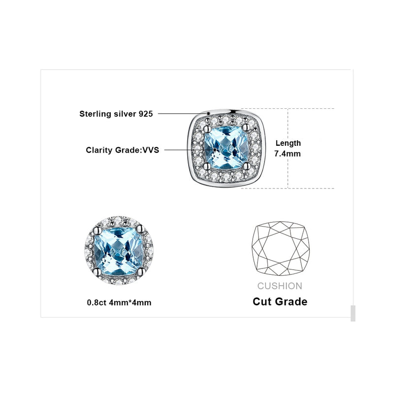 925 Sterling Silver Cushion Cut Sky Blue Topaz Halo Stud Earrings for Women