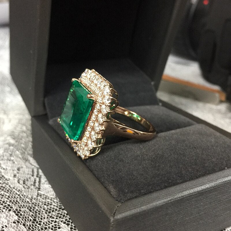 Lab Grown Emerald with Moissanite Gemstone Ring available in 14K White/Yellow/Rose Gold