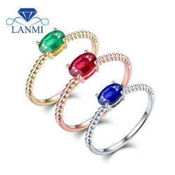 Real 14K Gold Natural Emerald Ruby Sapphire Gemstones Ring