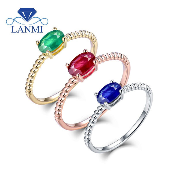 14K Gold Emerald Ruby Sapphire Gemstones Ring for Her