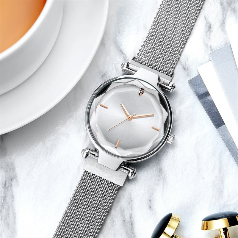 Luxury Stainless Steel Mesh Strap Quartz Watches Women