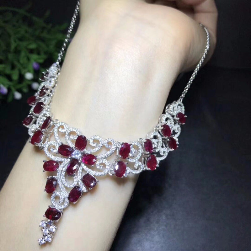 Uloveido Natural 4*6mm Ruby Necklace in 925 Sterling Silver Velvet Box