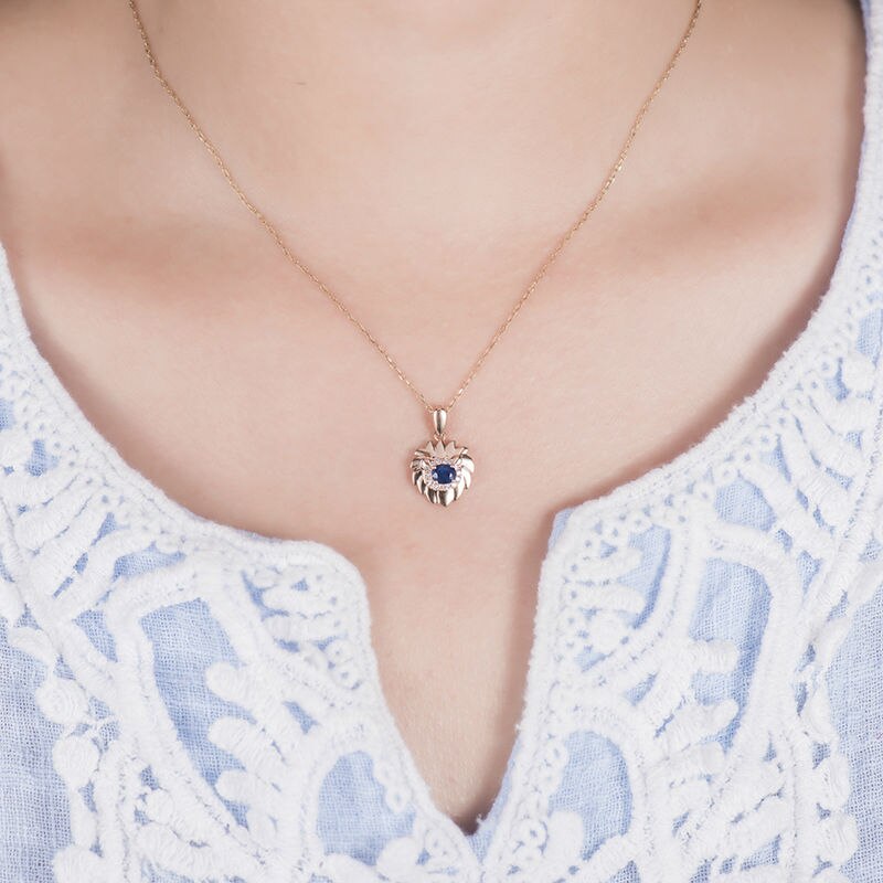 18K Rose Gold Diamond and Sapphire Pendant for Women