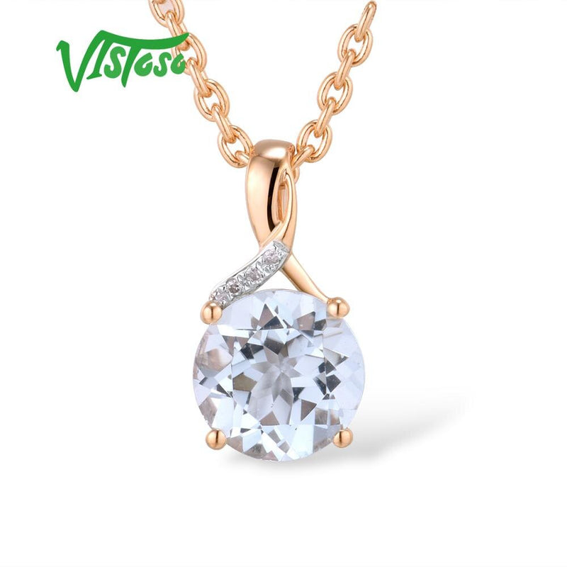 14K Rose Gold Radiant Blue Topaz and Diamond Pendant for Her