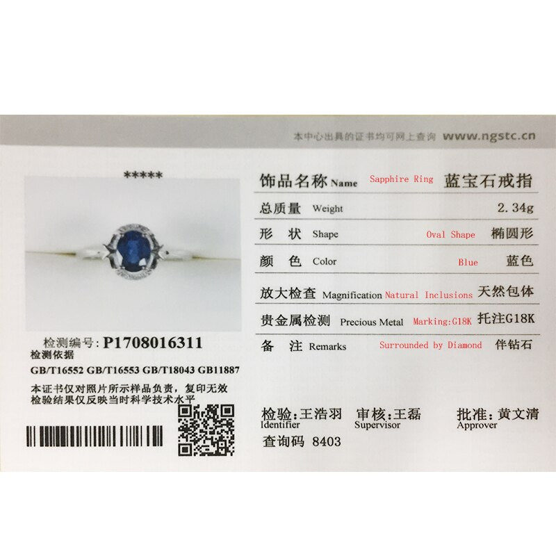 18K White Gold Natural Blue Sapphire Ring for Women