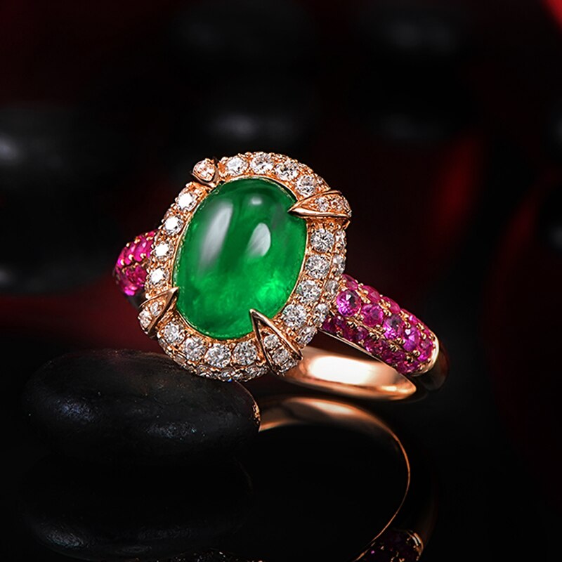 14K Rose Gold Emerald and Diamond Engagement Ring