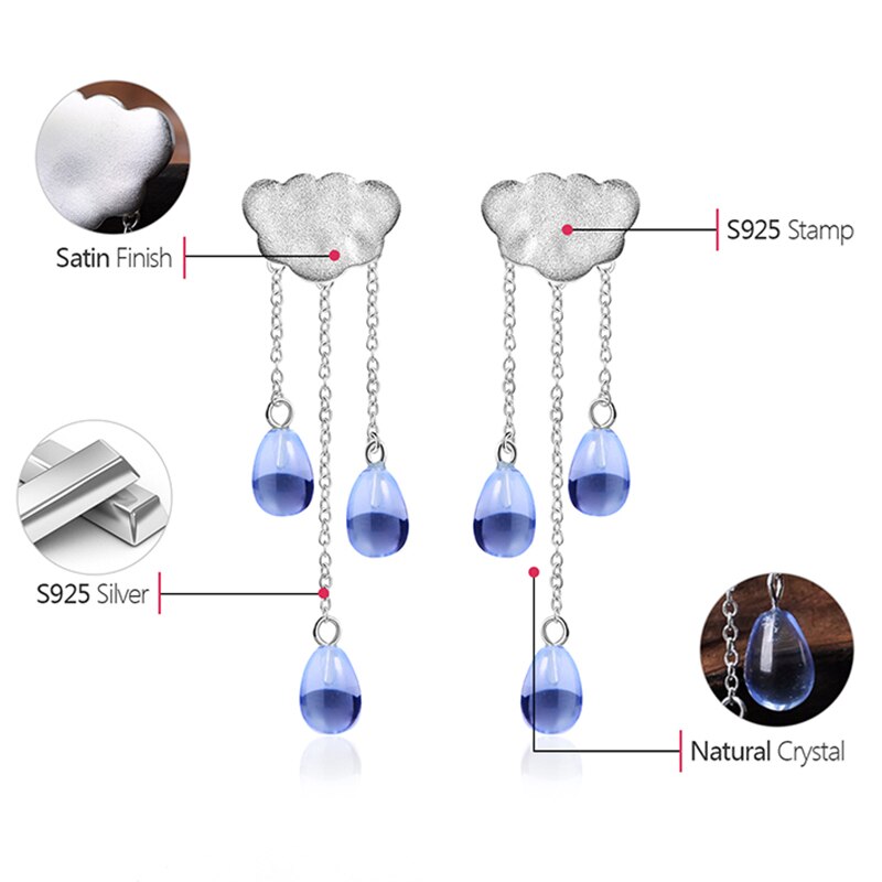 Sterling Silver Crystal Charm Drop Earrings for Women