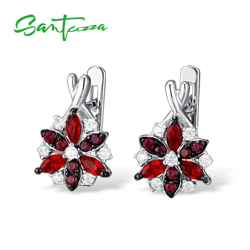 925 Sterling Silver Natural Red Cubic Zirconia Stones Ring Earrings & Pendant Jewelry Set