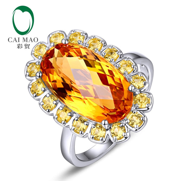 14k White Gold 6.67ctw Oval Citrine and Yellow Sapphire Engagement Ring for Women