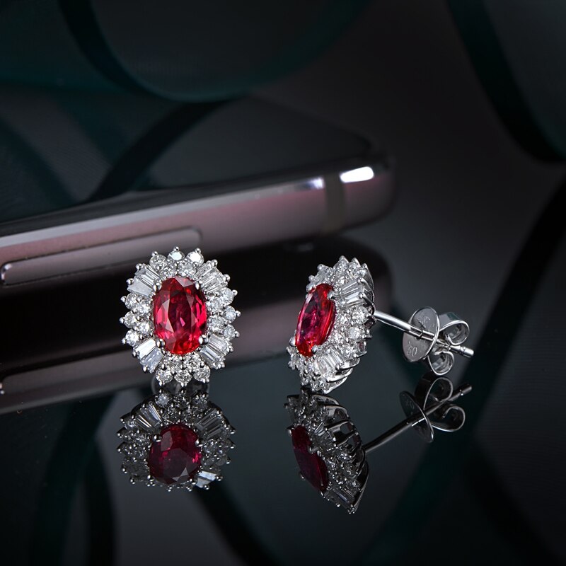 14kt White Gold Ruby and Diamond Earrings for Women