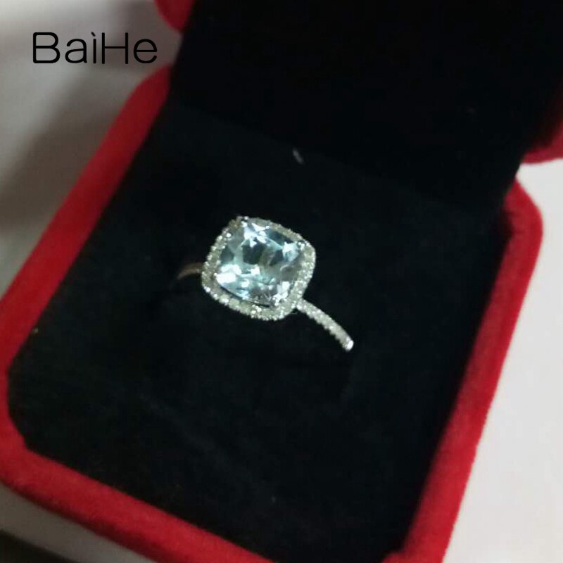 14K White Gold 1.2CT Aquamarine Cushion-Cut Ring for Women