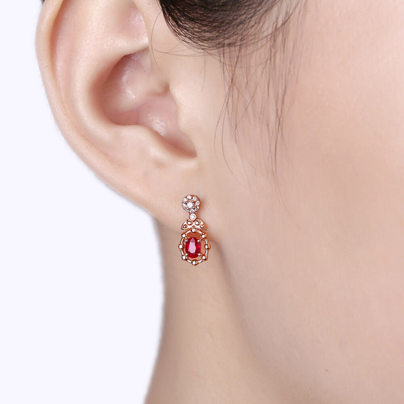 14k Rose Gold 0.50ct Ruby & Diamond Drop Earrings for Her