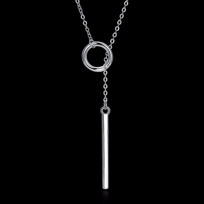 925 Sterling Silver Fashion Long Necklace & Circle Pendant