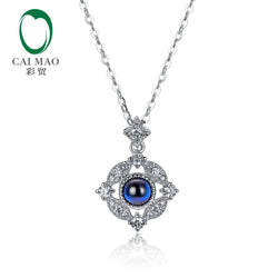 14k White Gold Sapphire and Diamond Milgrain Bezel Pendant for Her