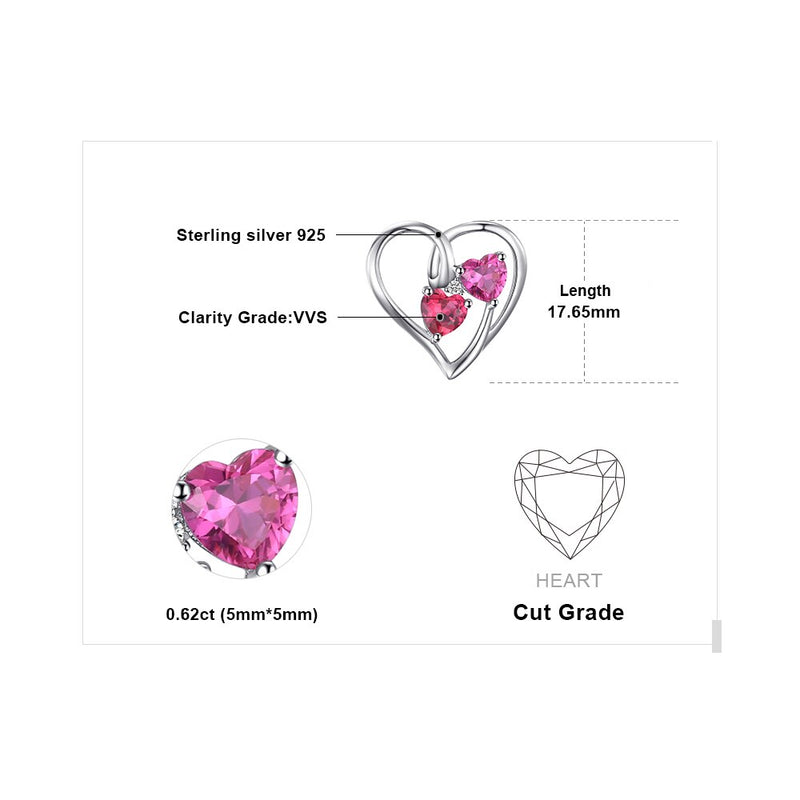 925 Sterling Silver Created Ruby Pink Sapphire Heart Pendant for Woman