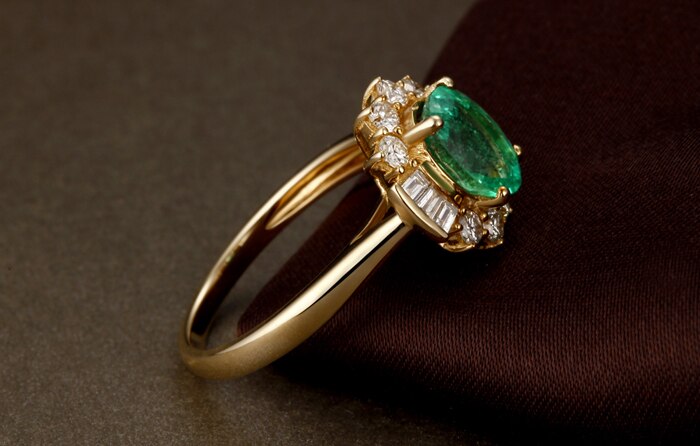 14k Gold Emerald Diamond Engagement Ring for Her