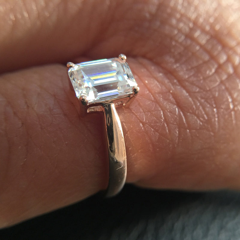 925 Sterling Silver Emerald Excellent Cut Moissanite Ring available in 1ct 1.8ct 2.7ct