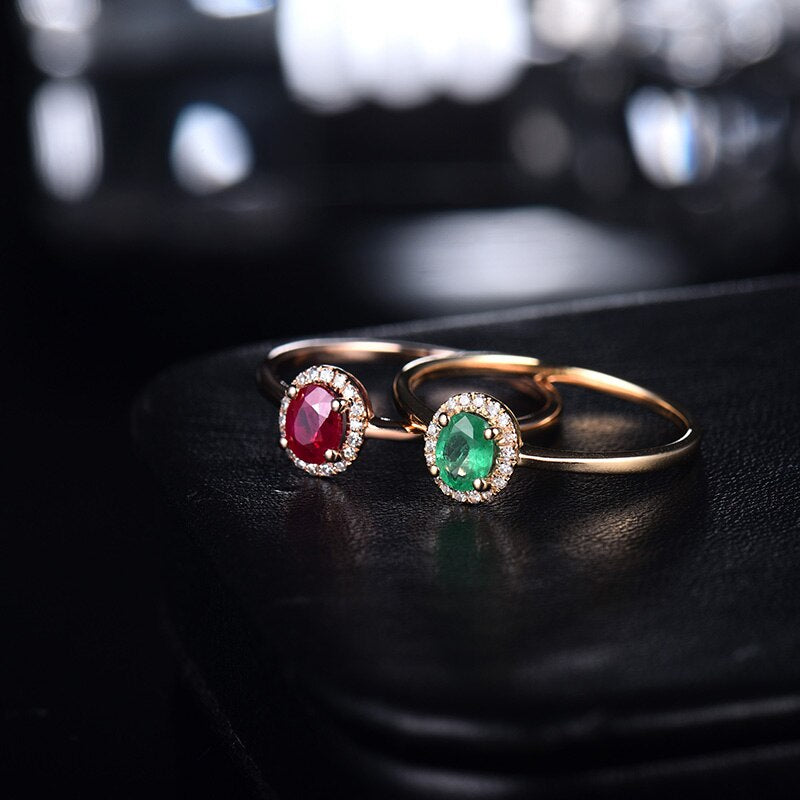 14K Yellow/Rose Gold Emerald Ruby Diamond Ring for her