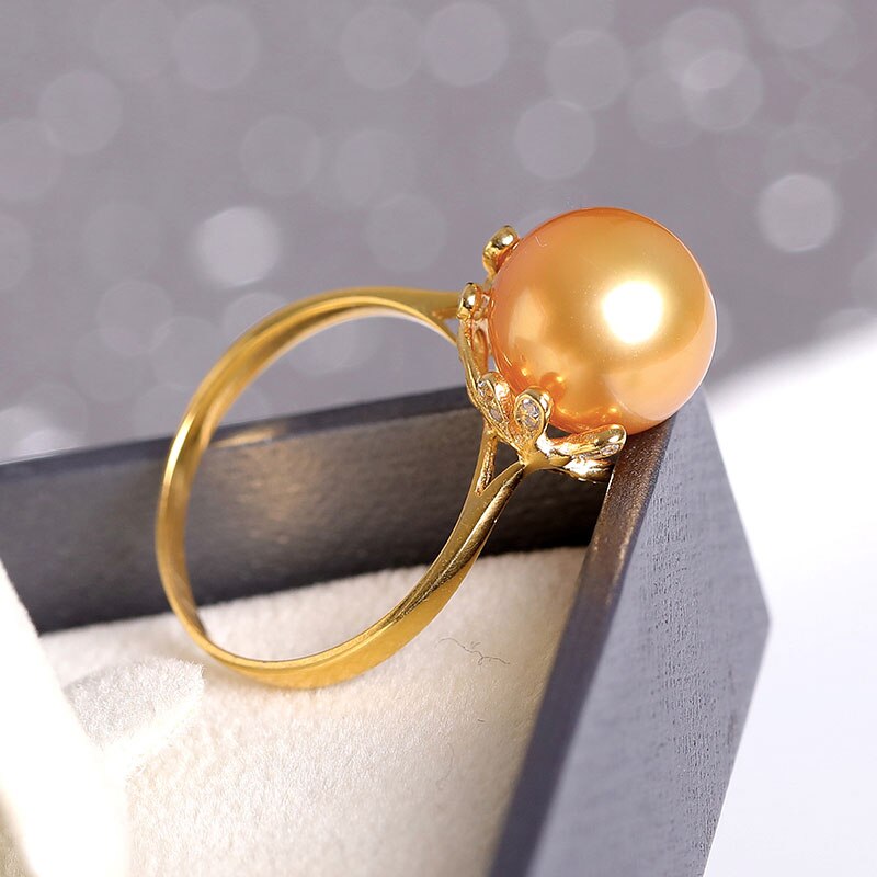 YS 925 Sterling Silver 10-11mm Natural Gold South Sea Cultured Pearl Ring