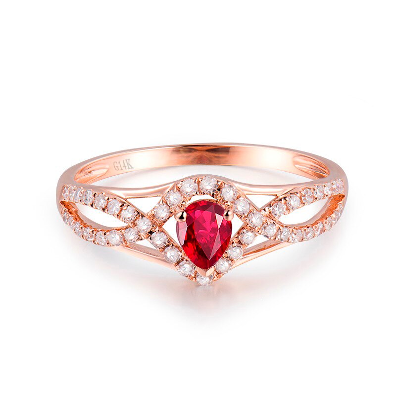 14K Rose Gold Red Ruby and Diamond Ring for Women