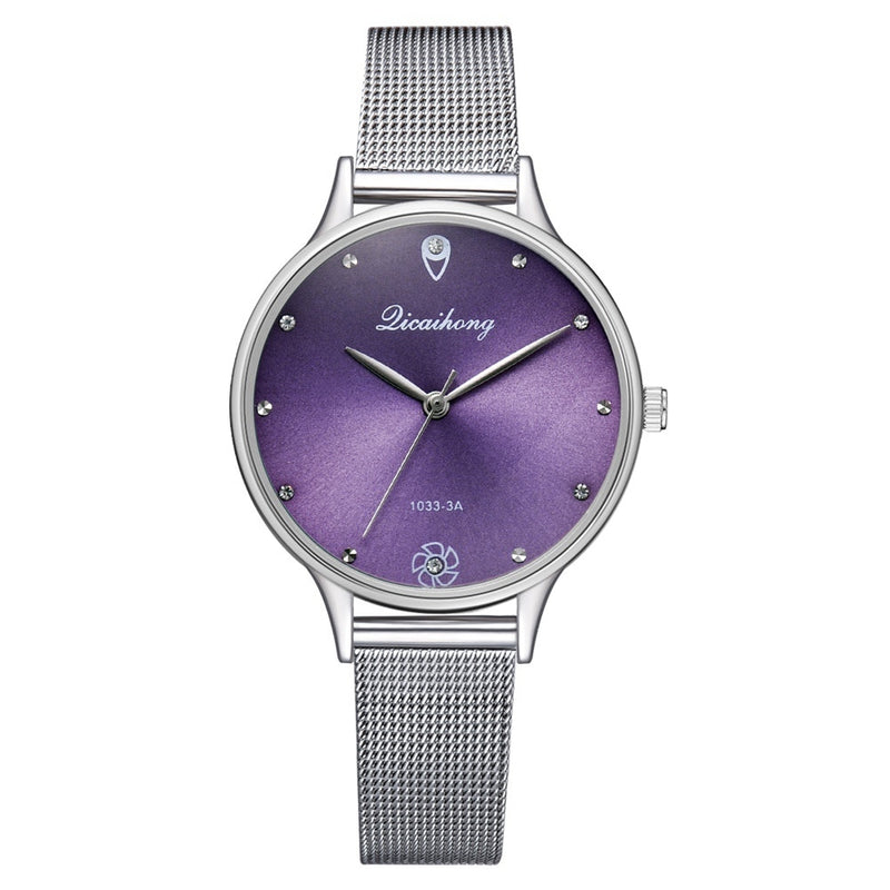 Fashion Colored Dial Quartz Women Wristwatch with Stainless Steel Band