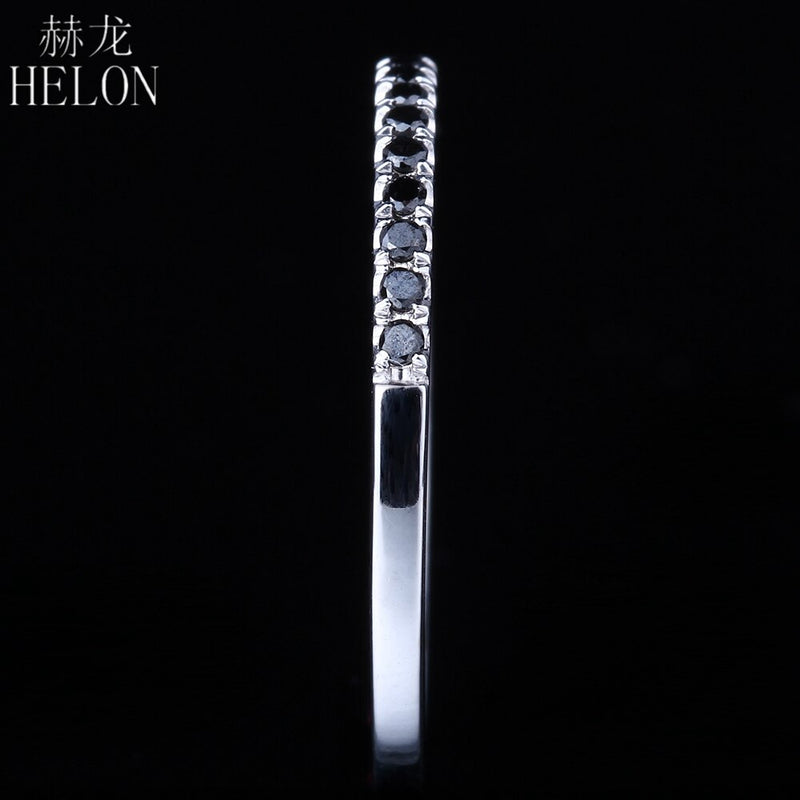 HELON 925 Sterling Silver 100% Genuine Black Diamond Band Exquisite Style Ring