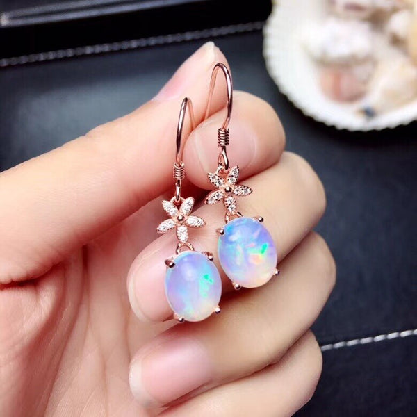 Sterling Silver Natural Opal Earrings