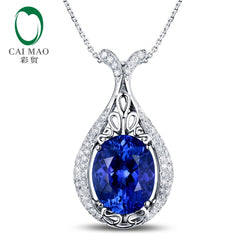 14k White Gold Oval-Cut Tanzanite Diamond Pendant for Her