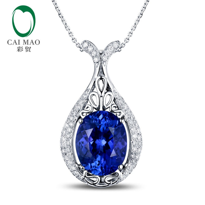 14k White Gold Oval-Cut Tanzanite Diamond Pendant for Her