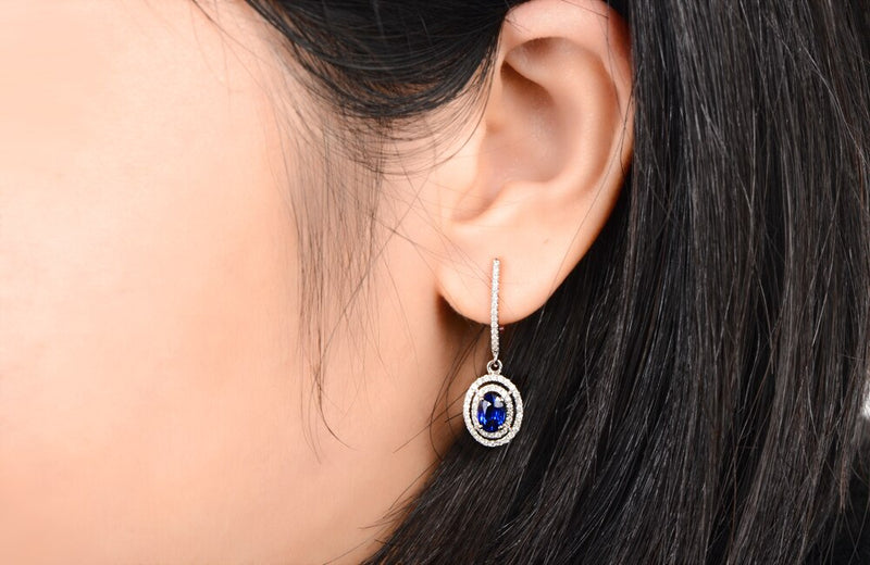 14kt Gold Natural Diamond & 1.38ct Sapphire Engagement Earrings for Her