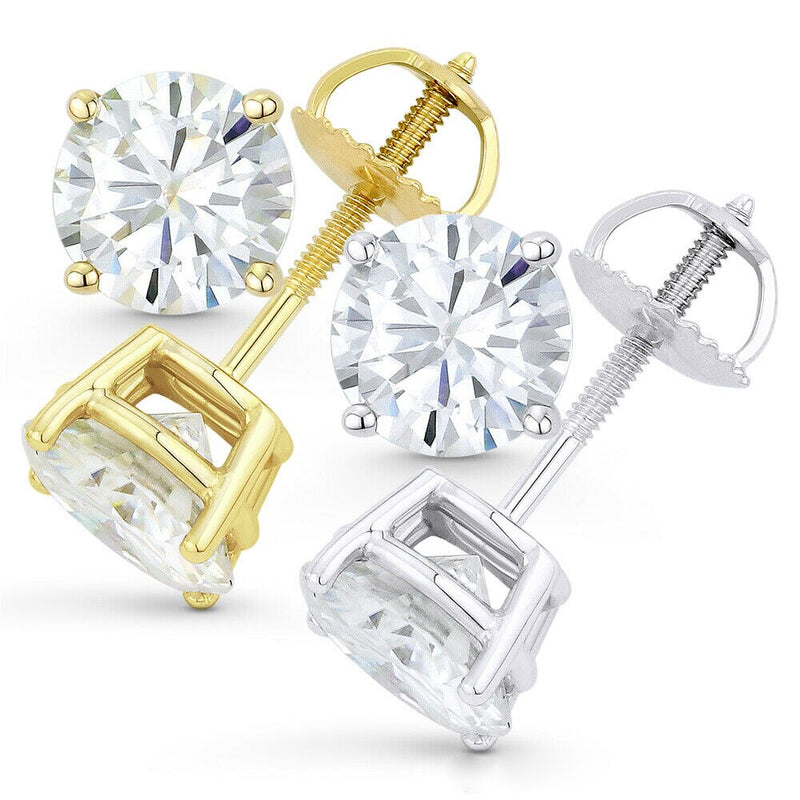 Dazzling Brilliance: 14K White Gold Round Moissanite Stud Earrings in Multiple Carat Sizes
