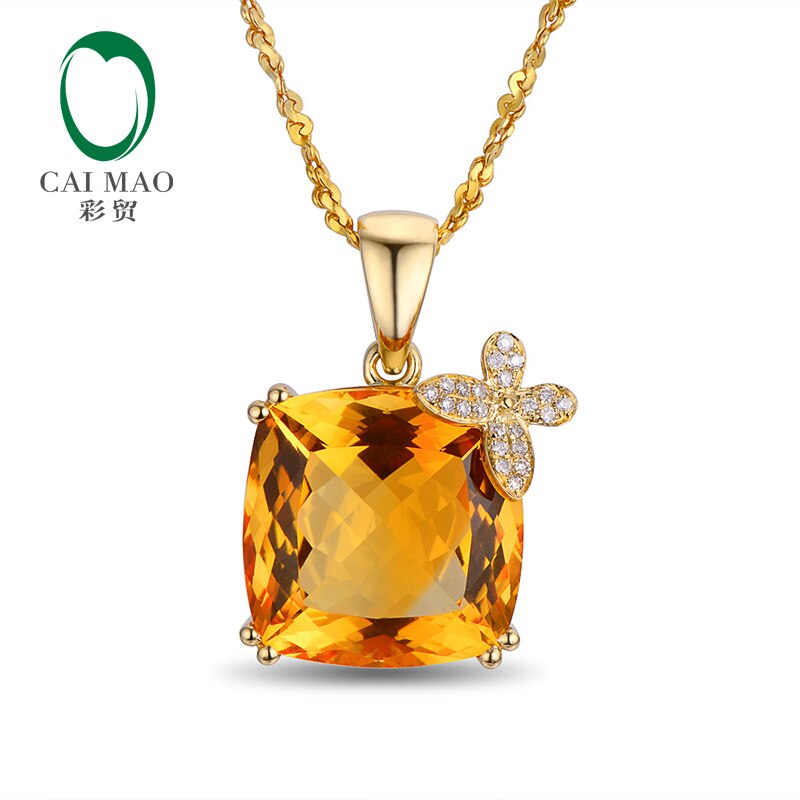 14K Yellow Gold Citrine and Diamond Pendant for Women