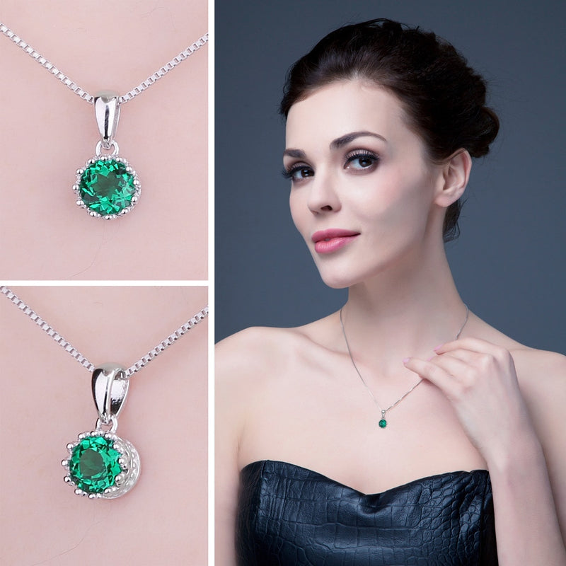 925 Sterling Silver Nano Emerald Pendant Necklace for Women