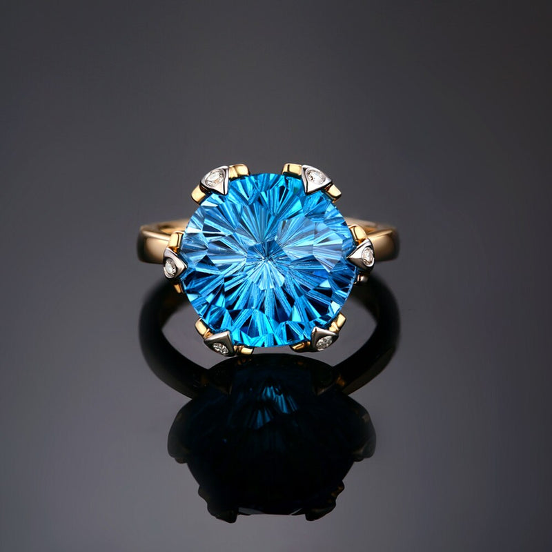 14kt Yellow White Gold 9.68ct Blue Topaz Engagement Ring