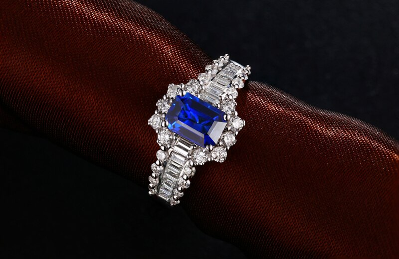 18K White Gold Sapphire and Diamond Engagement Ring for Her