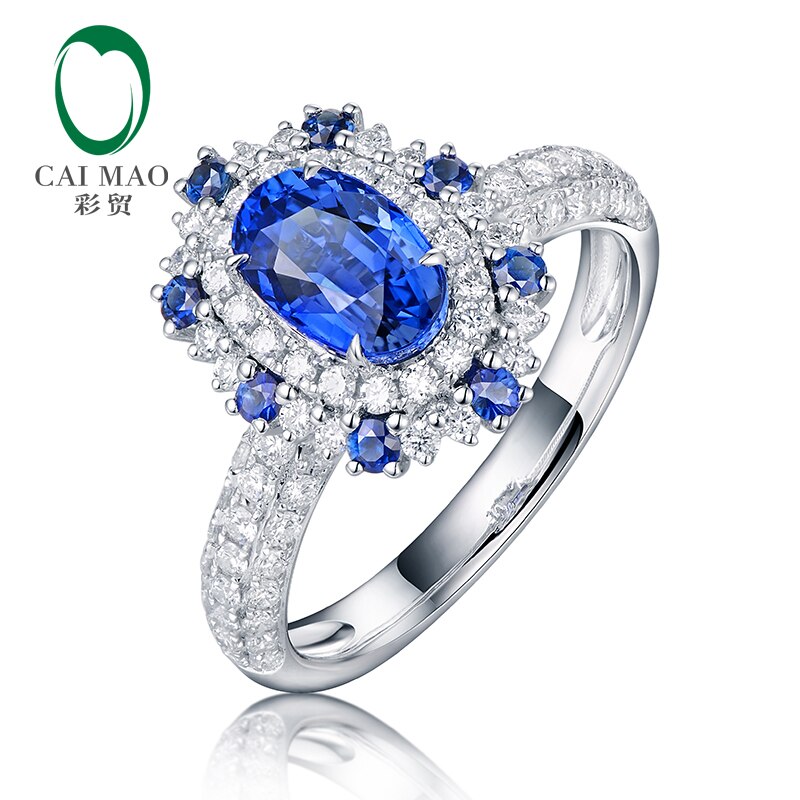 18kt White Gold Sapphire and Diamond Halo Ring for Women