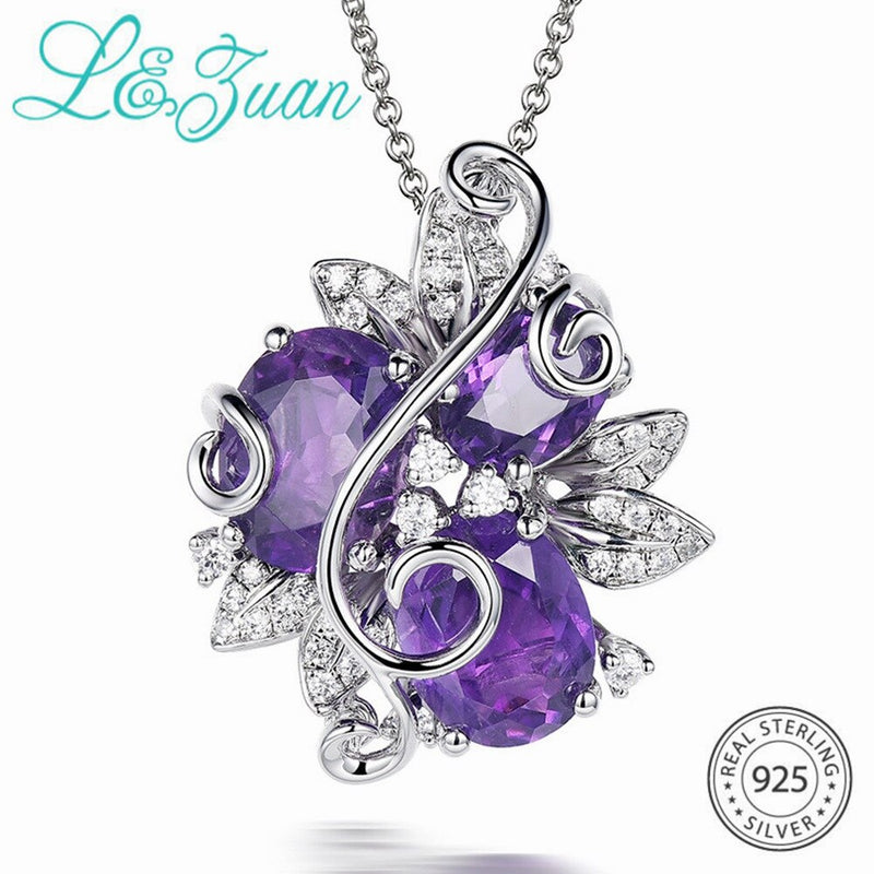925 Sterling Silver Amethyst and White CZ Pendant Necklace for Women
