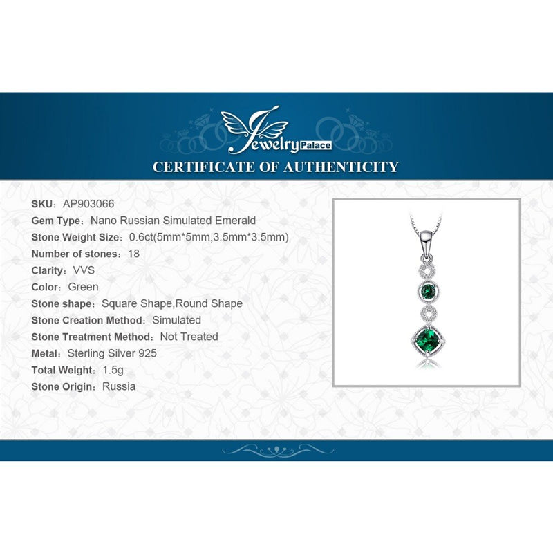 925 Sterling Silver Nano Emerald Pendant Necklace for Woman