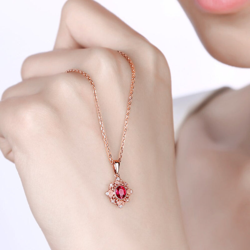 18k Rose Gold 0.52ct Ruby and Diamond Engagement Pendant for Women