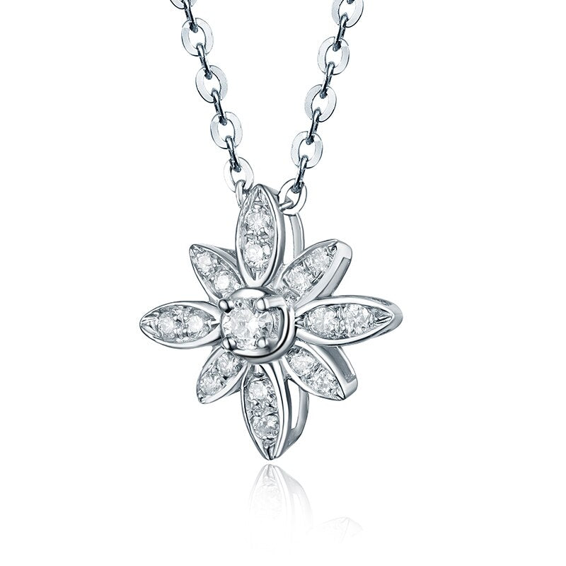 18K White Gold Diamond Blossom Pendant Necklace for Her