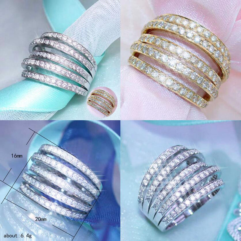 2018 New Arrival Fashion Luxury Ring for Women 925 Silver&Gold Filled AAA Cubic Zirconia Promise Wedding Cross Band Rings Gift