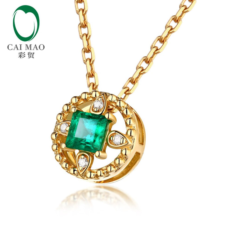 14k Yellow Gold Emerald and Diamond Vintage Pendant for Her