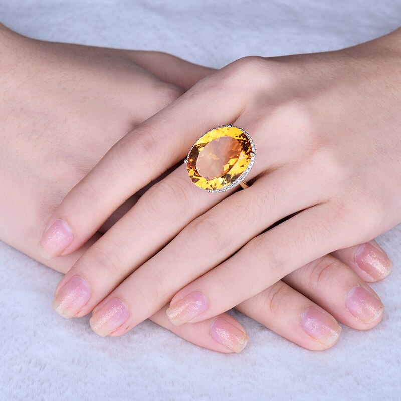 Solid 14kt Yellow Gold Oval Yellow Citrine Wedding Ring for Women