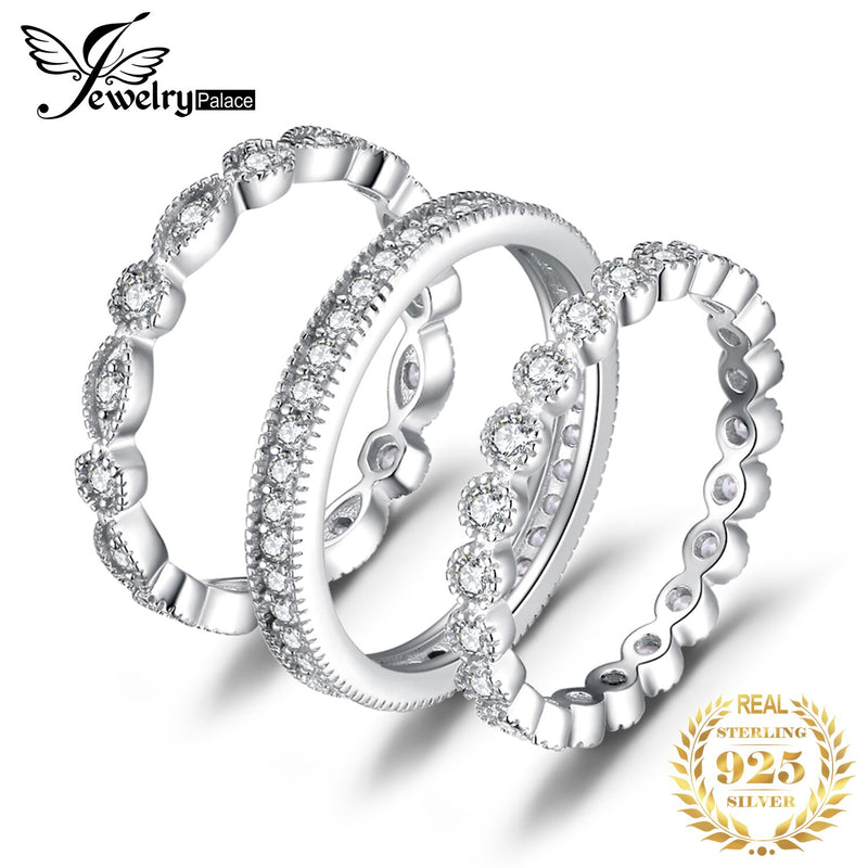 Pure 925 Sterling Silver 2.15ct Cubic Zirconia 3 Eternity Band Rings
