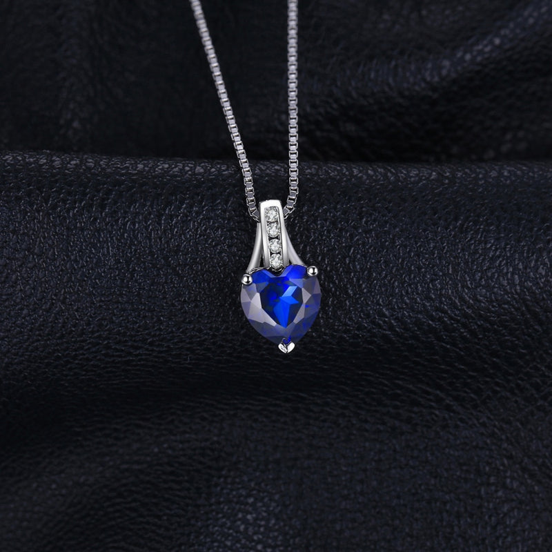 JewelryPalace Love Heart 1.7ct Created Blue Sapphire 925 Sterling Silver Pendant Necklace for Woman Fine Jewelry Without Chain