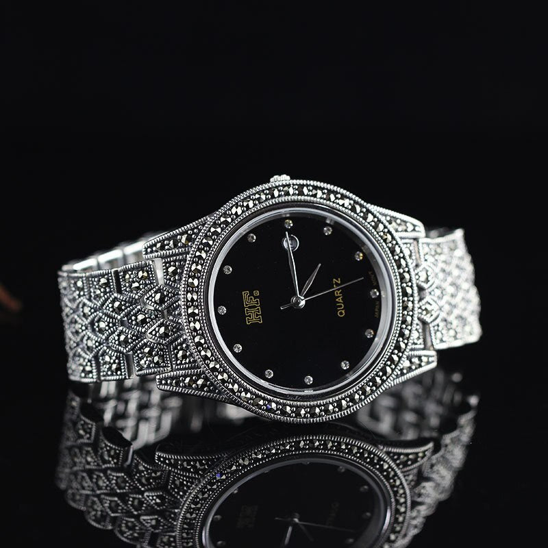 S925 Sterling Silver Retro Thai Watch & American Style Bracelet
