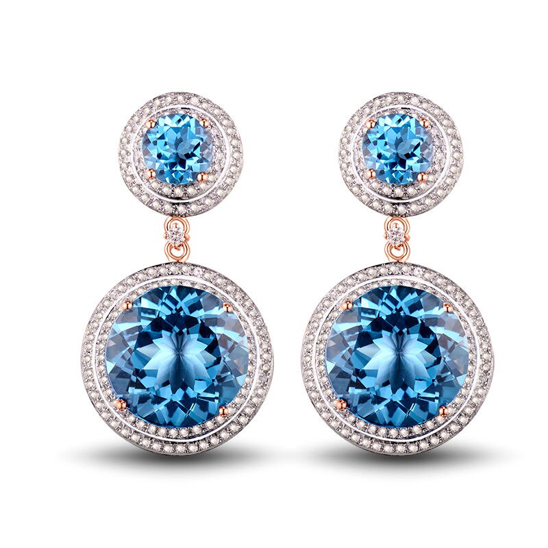 Exquisite Blue Topaz Gemstone Jewelry Set: Rose Gold Earrings and Pendant for Weddings and Parties